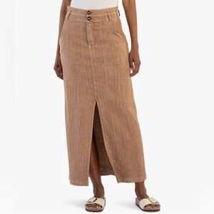 New KUT from the Kloth Women's Freida-Front Slit Skirt Linen Size 12